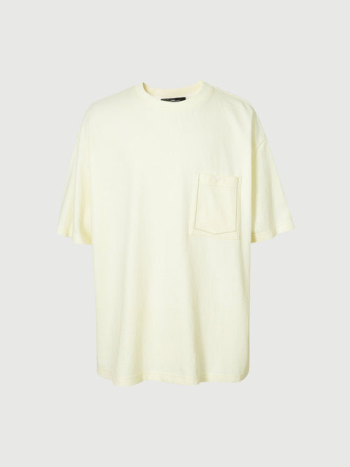 Load image 1 in gallery view. Light Yellow Pocket Dropped-Shoulder Tee