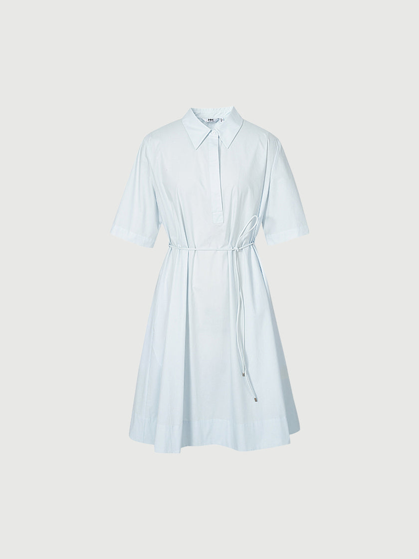 Half Sleeves 100% Cotton Shirt Collar Dress