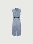 Cotton Denim Sleeveless Shirt Dress