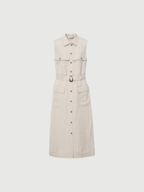 Load image 1 in gallery view. Lyocell Sleeveless Collared Dress with Belt