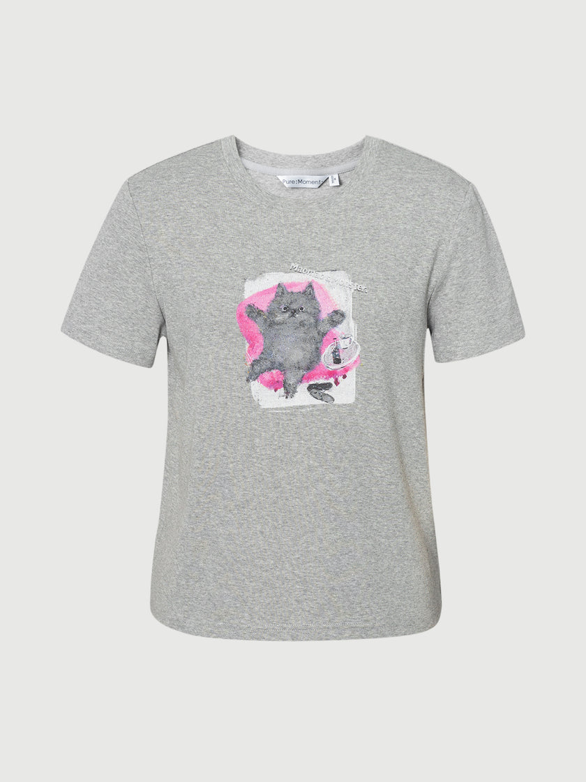 Cotton-Blend Cat Print Tee