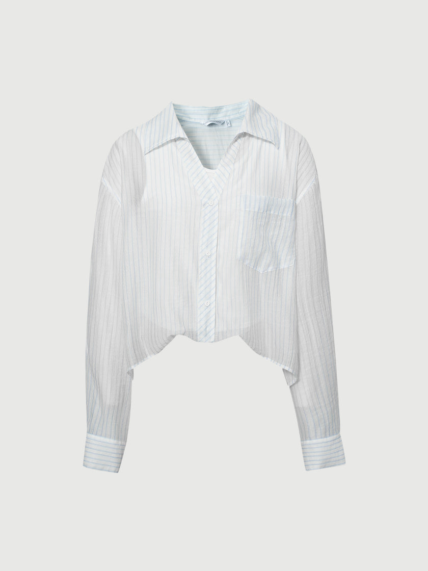 Striped Lyocell V-Neck Layered Tank-Top Blouse