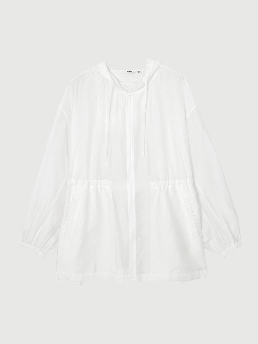 Lyocell-Linen Hooded Mid-Length Jacket