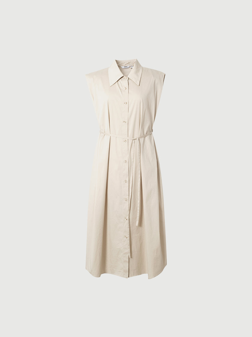Sleeveless Cotton-Blend Belted Dress