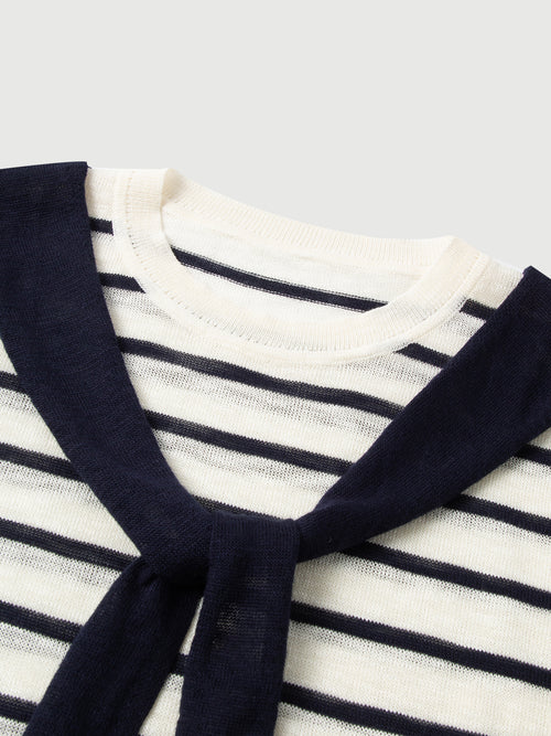 Load image 1 in gallery view. Striped Short-Sleeve Casual Knit Top