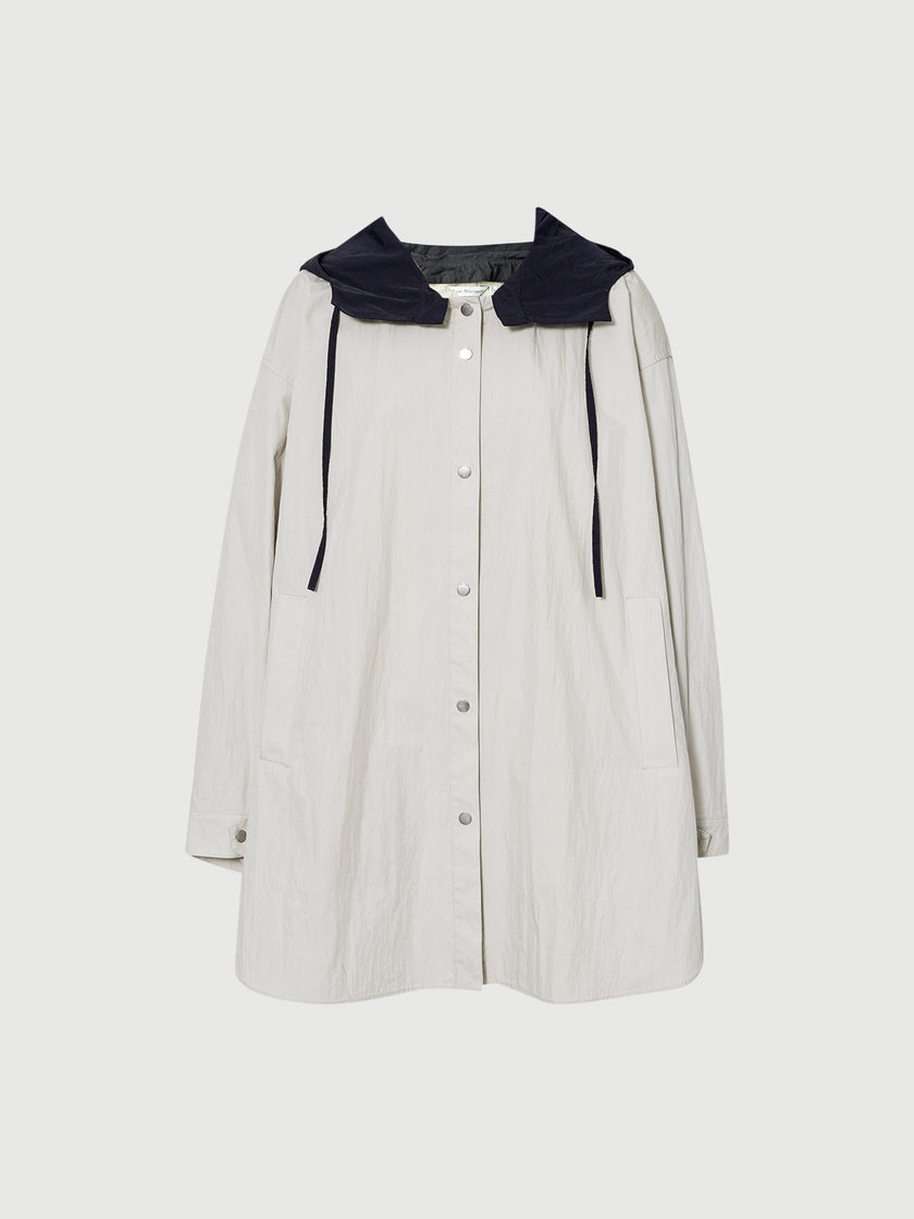 Hooded Drop-Shoulder Mid-Length Jacket