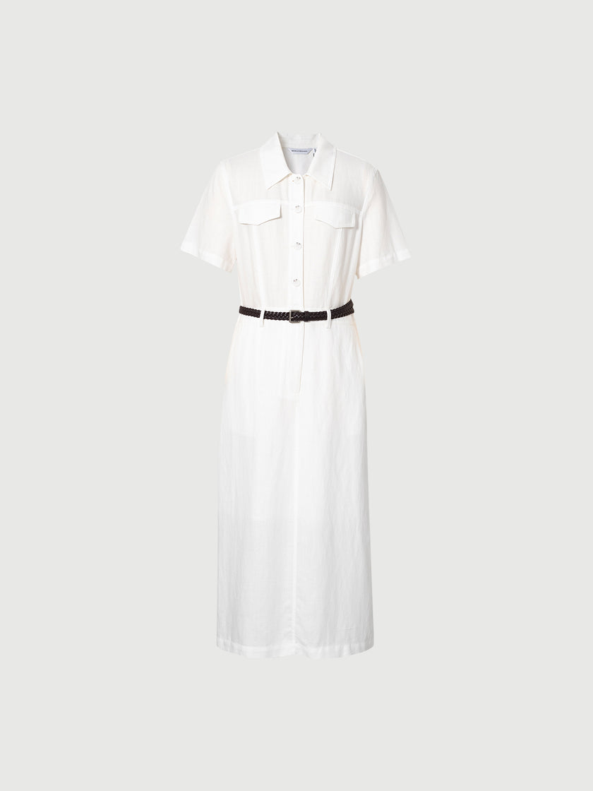 White Lyocell Shirt-Dress with Belt  Dress