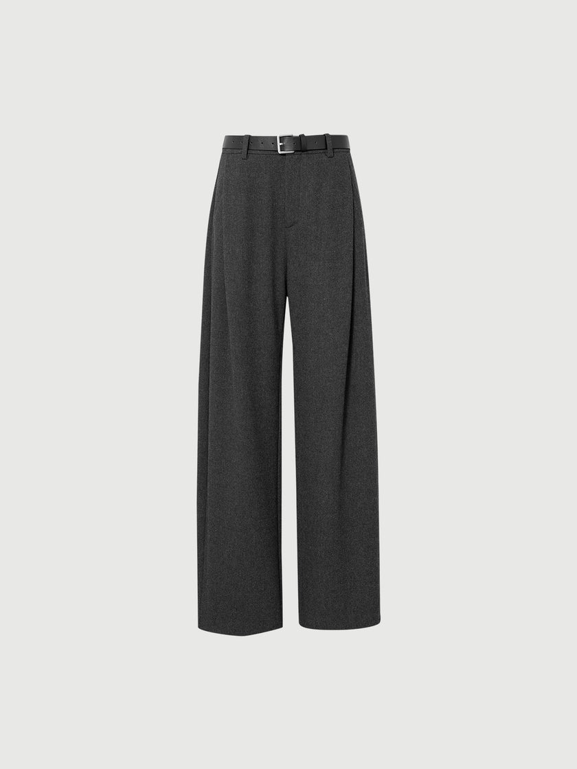 Wool Blend Straight-Leg Pants