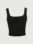 Black Square-Neck Fitted Cropped Tank