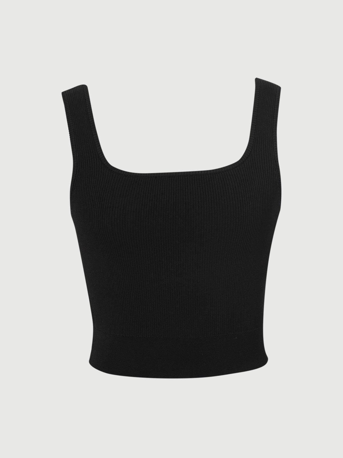 Black Square-Neck Fitted Cropped Tank