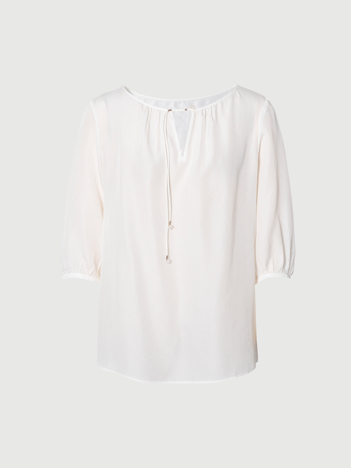 Silk Wave-Texture Short-Sleeve Blouse