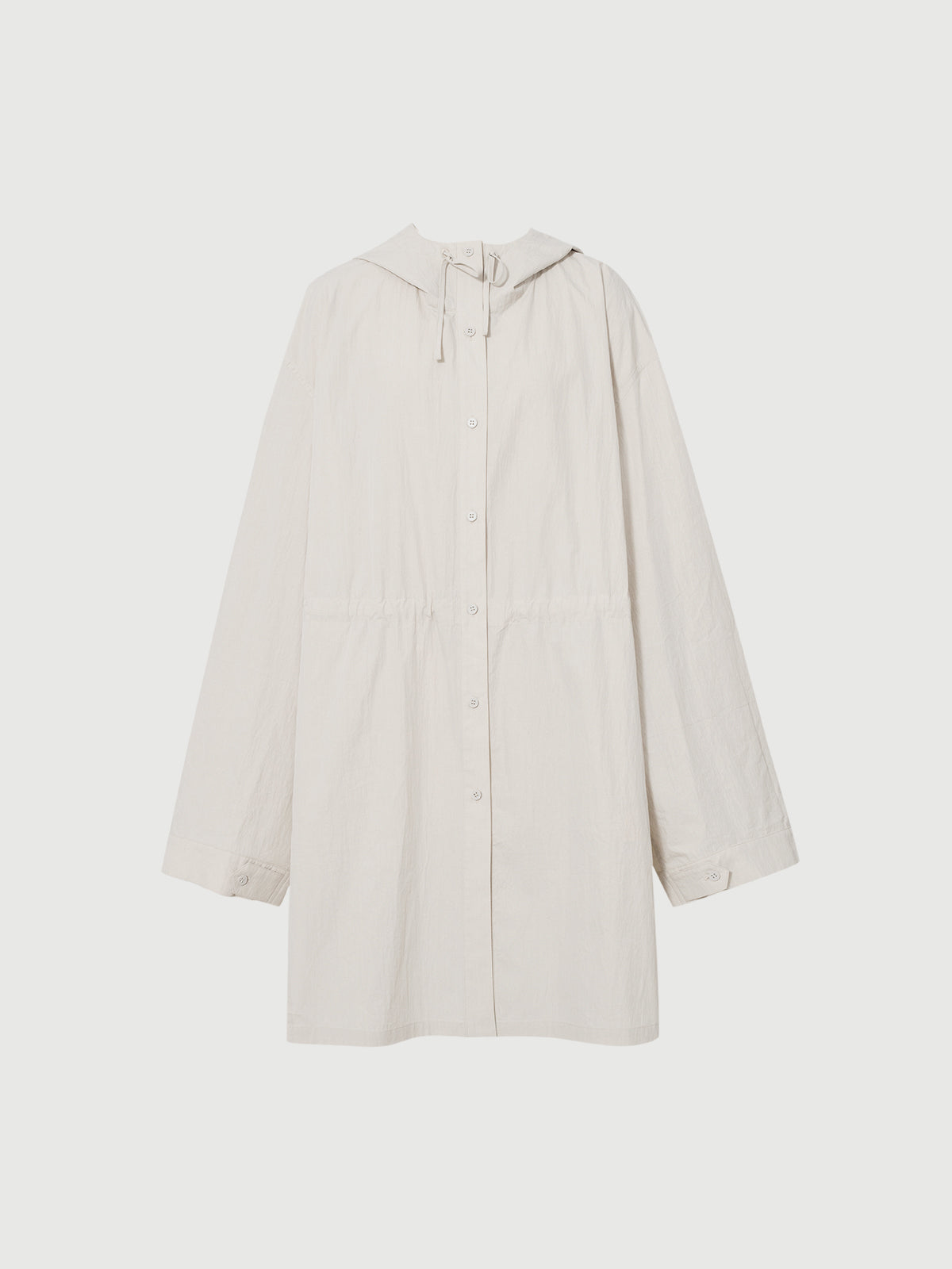 Beige Hooded Straight-Cut Trench Coat