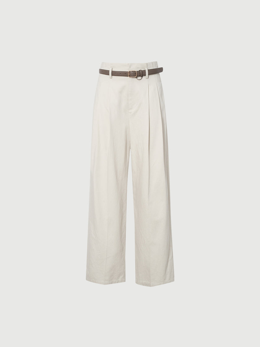 White Lyocell Front-Pleat Trousers  Pants
