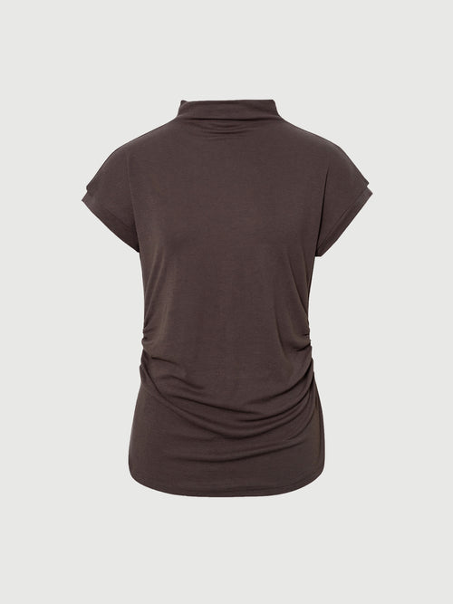 Load image 1 in gallery view. Mock-Neck Cap-Sleeve Top with Drawstring