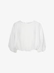 Women's Original White Round Neck Puff Sleeves 100% Lyocell Blouse 5F4221621