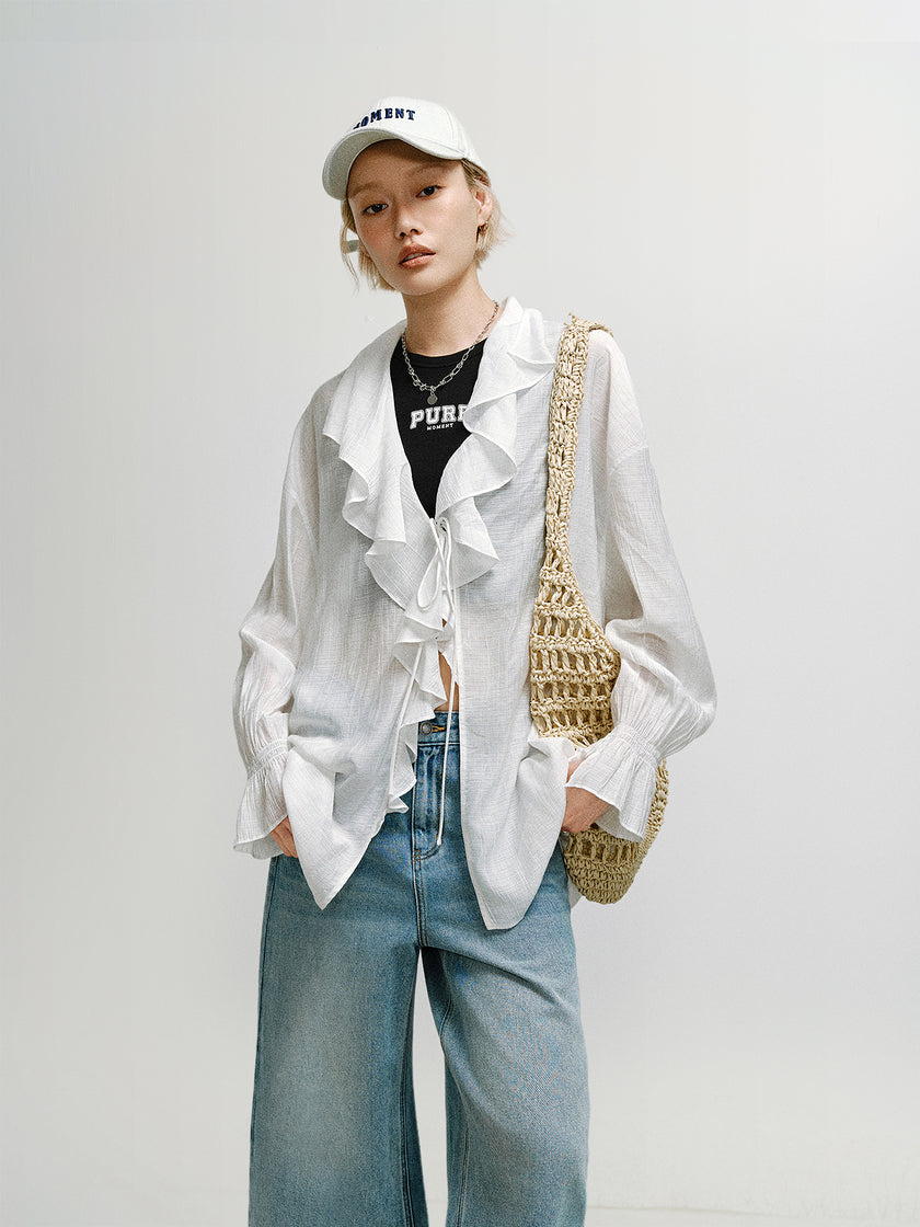 Lace-Collar Shirt Top