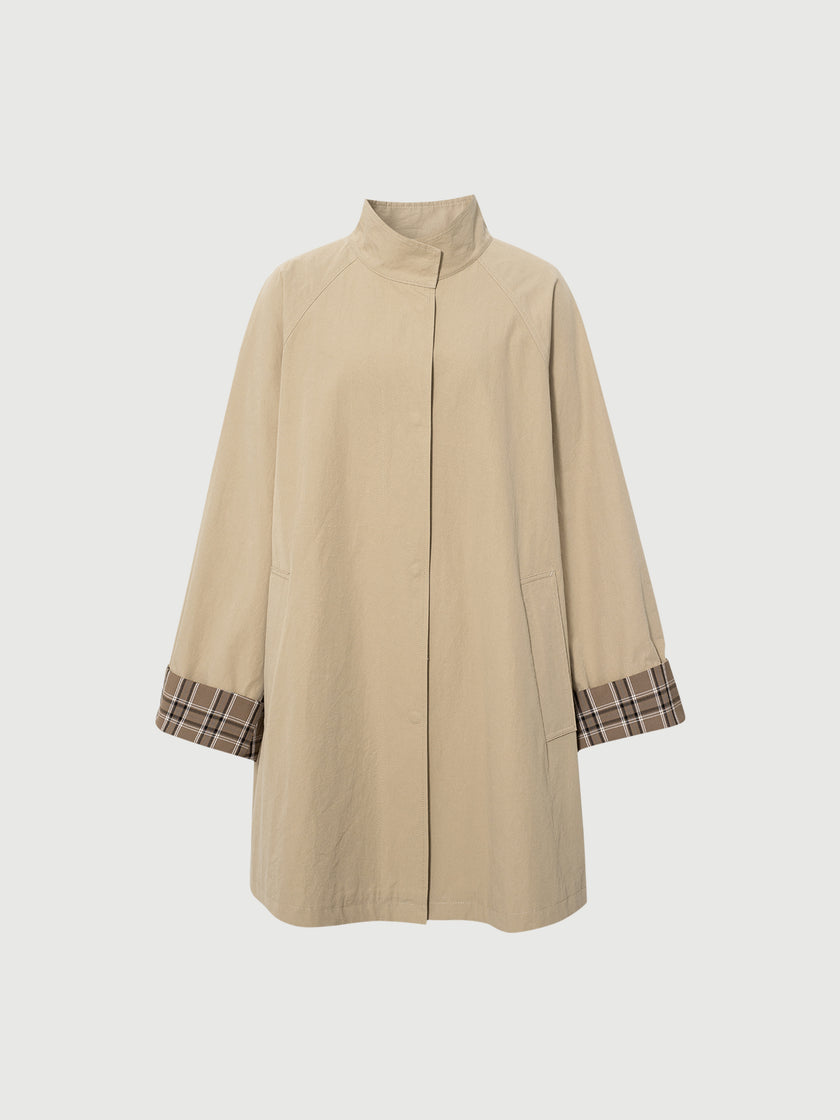 Cotton Stand-Collar Raglan Sleeve Trench