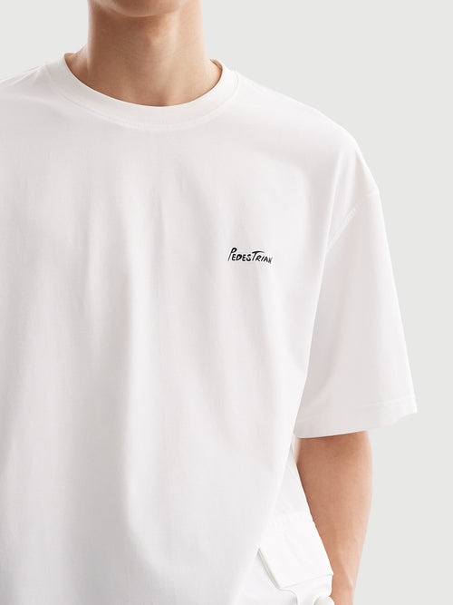 Load image 1 in gallery view. White Cotton-Blend Oversized Short-Sleeve Tee