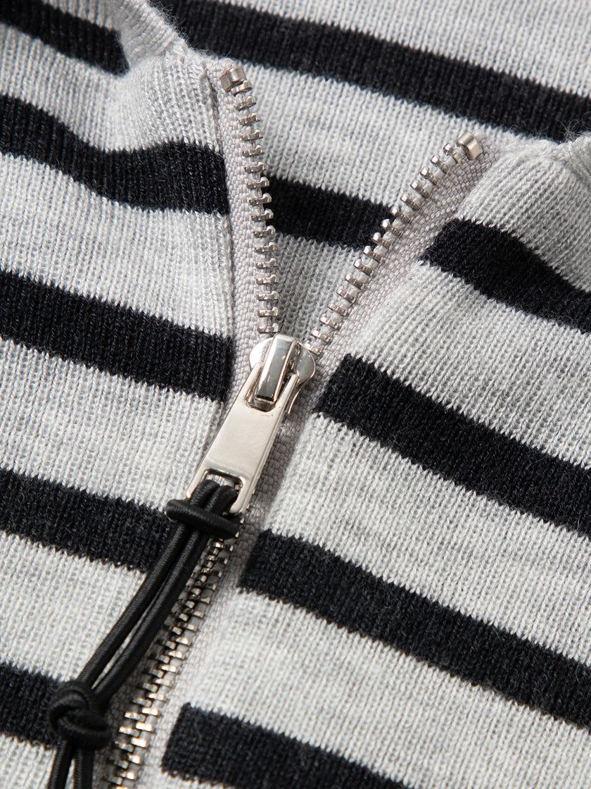 Wool-Blend Striped Hooded Zip Knit Cardigan