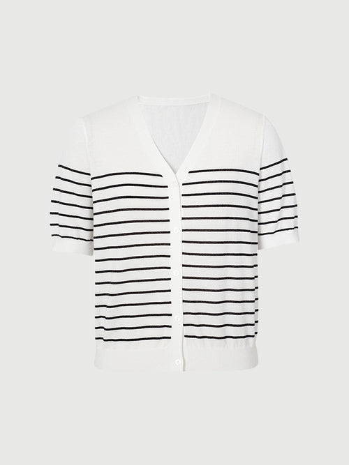 Load image 1 in gallery view. Stripe V Neck Lyocell Knit Cardigan