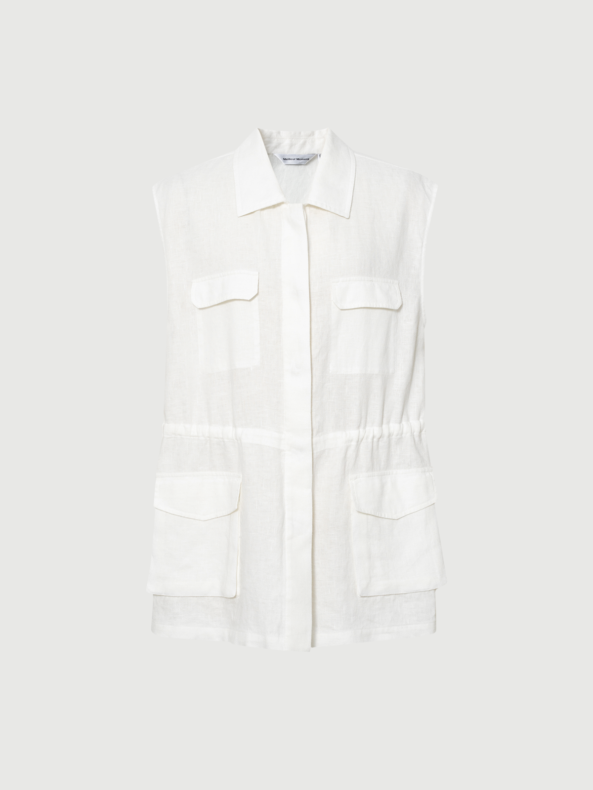 Pure Linen Sleeveless Collared Top with Pockets
