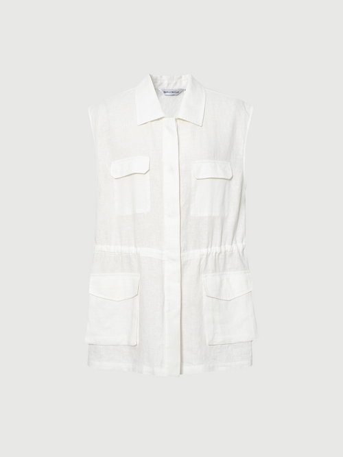 Load image 1 in gallery view. Pure Linen Sleeveless Collared Top with Pockets