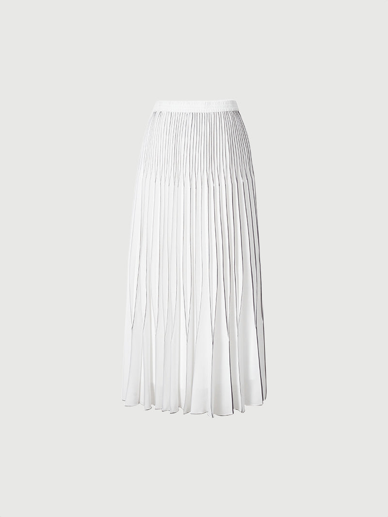 Women's Original White Elastic Waist Knife Design Middle Length Skirt 5E4341151