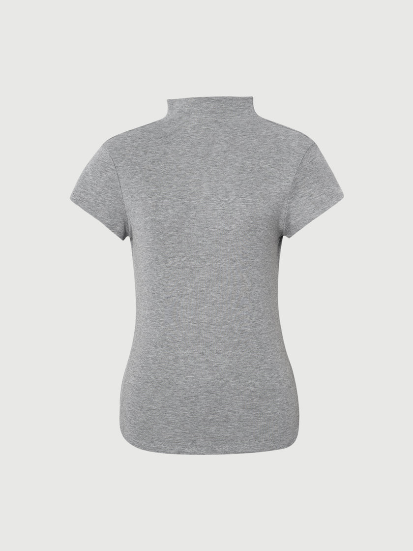 Lyocell Mock Neck Short Sleeve Top
