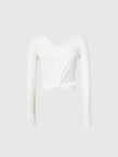 Women's White Round Neck Slim Fit Yoga Knitwear Top 5F8101083U