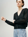 Women's Black V Neck Long Sleeves Buttons Knitwear 5F5231463