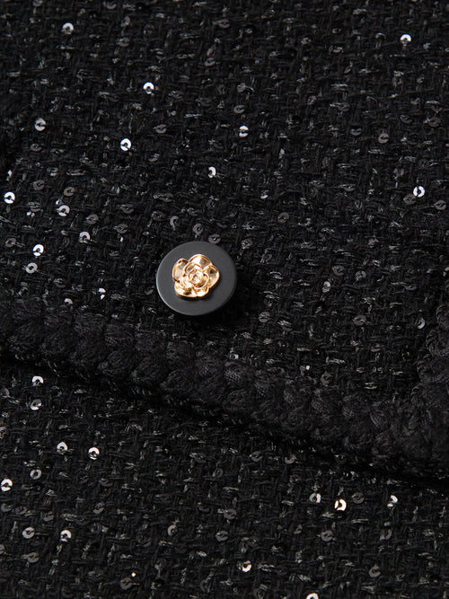Load image 1 in gallery view. Wool-Sequin Blend Lace-Trim Cardigan