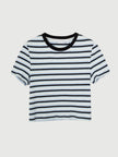 Cotton Blend Striped Cropped Tee