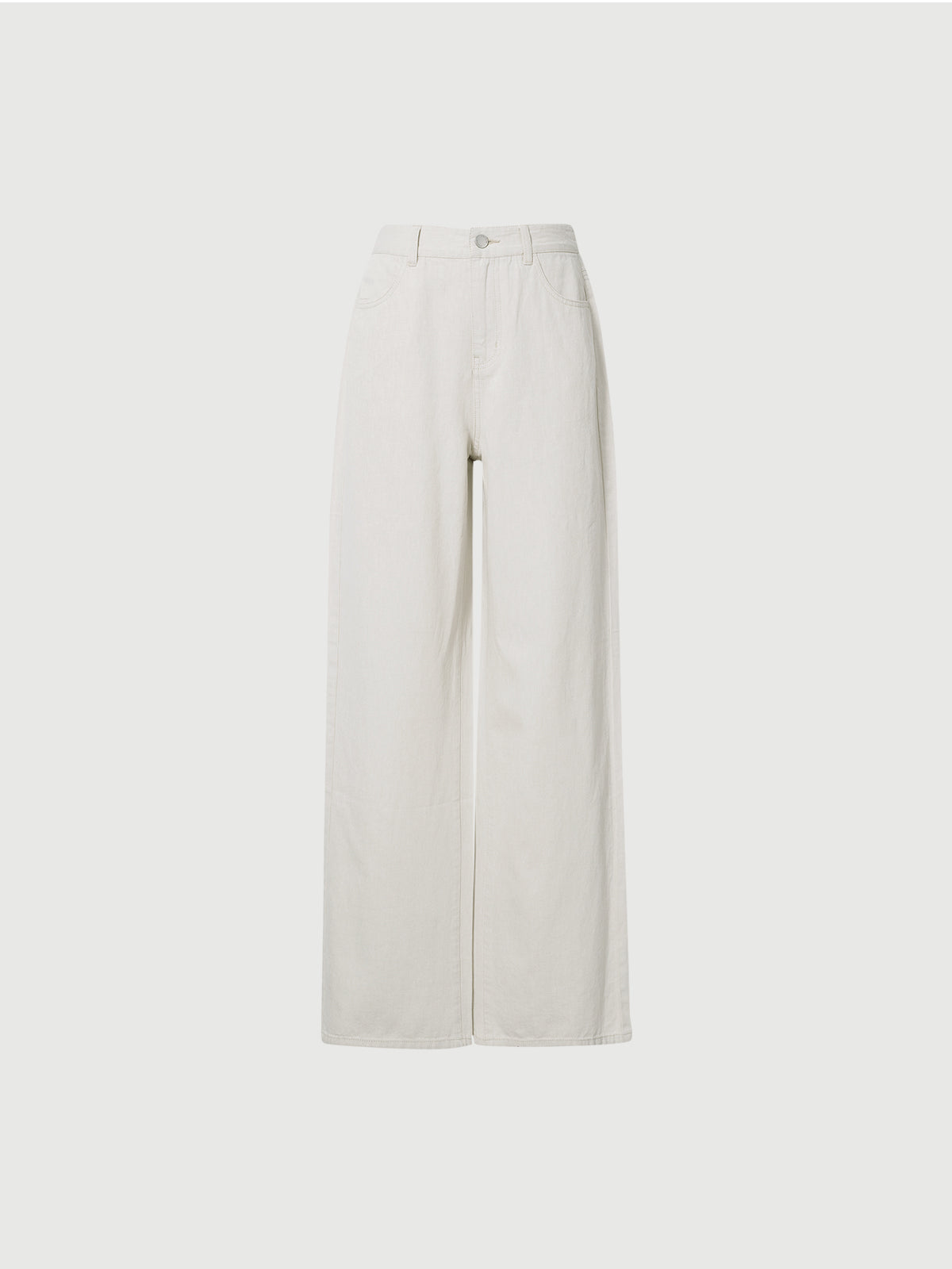 Beige Cotton-Blend Straight Jeans