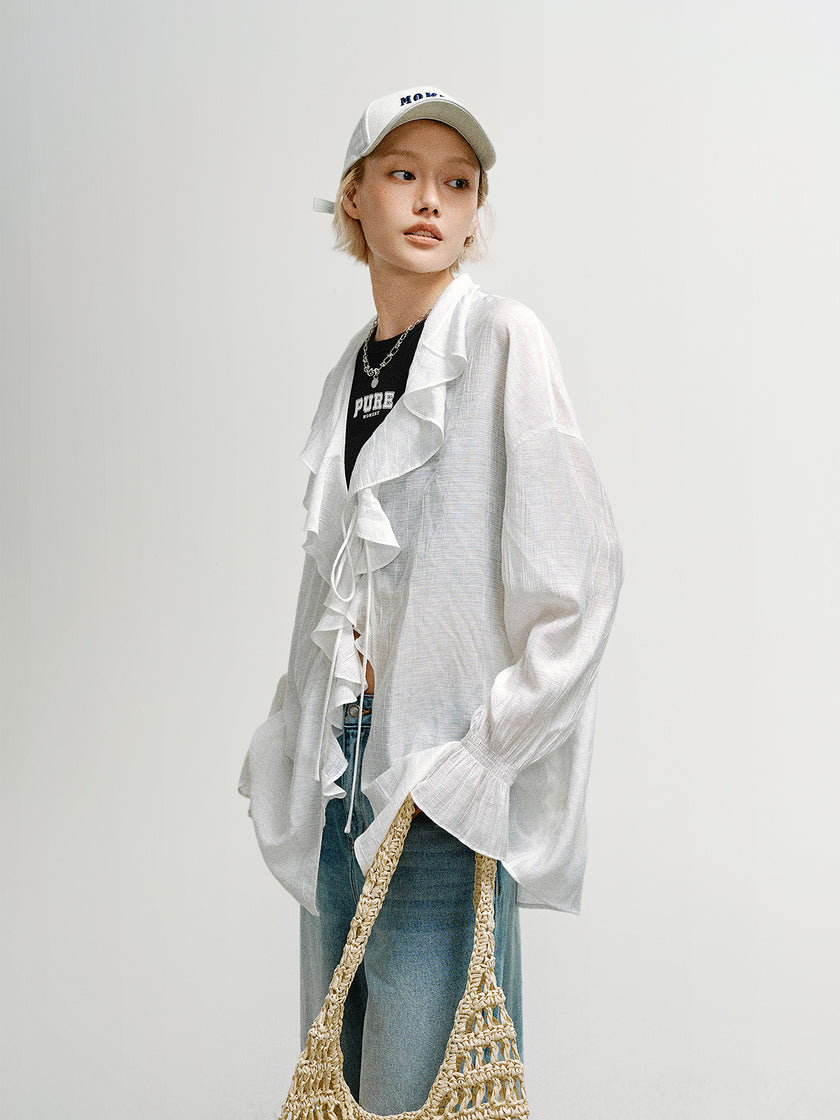 Lace-Collar Shirt Top