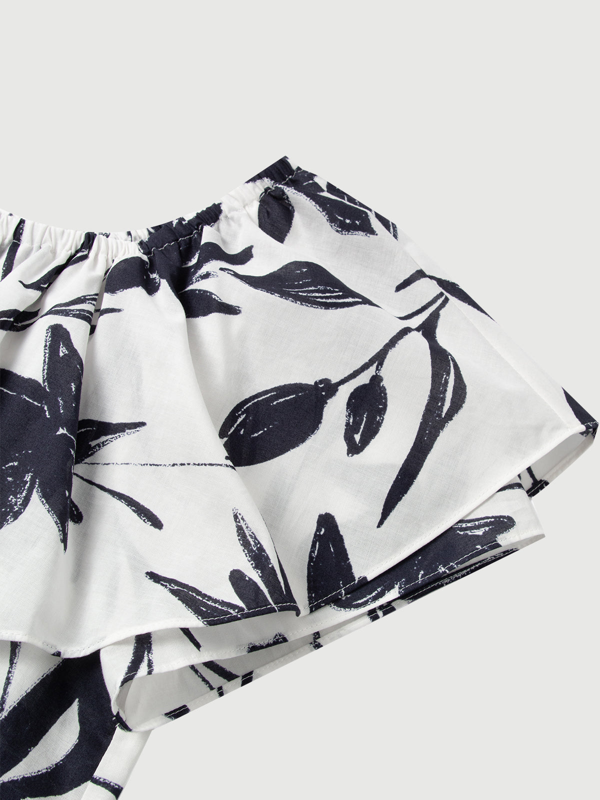 Cotton Ruffled-Neck Short-Sleeve Top