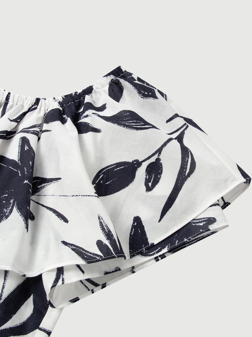 Load image 1 in gallery view. Cotton Ruffled-Neck Short-Sleeve Top