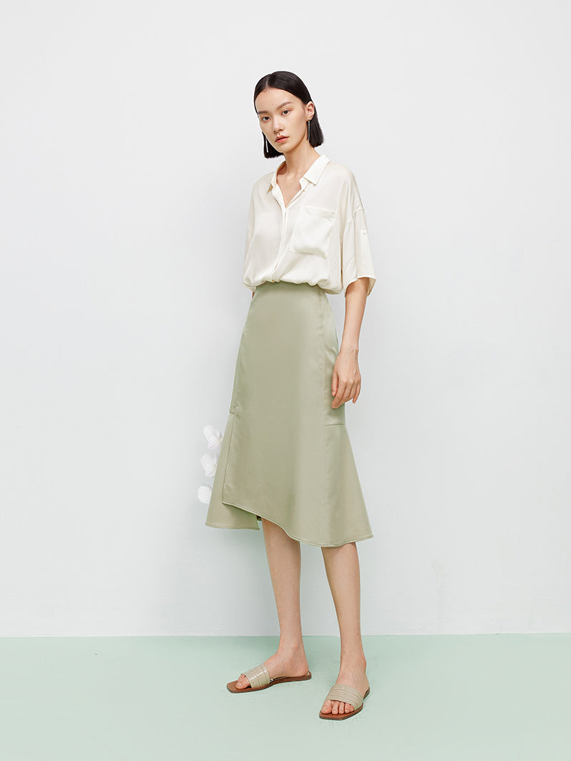 Collared V-Neck Silk Shirt