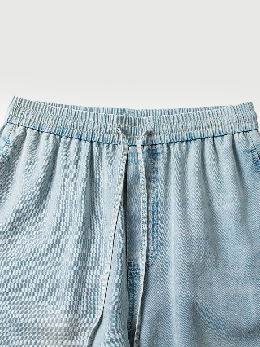 Wide-Leg Lyocell Denim Drawstring  Pants