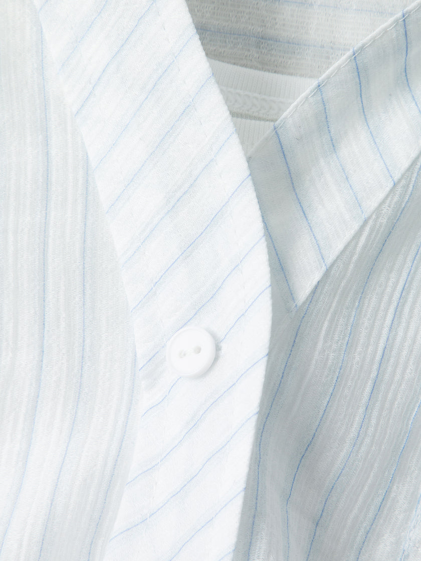 Striped Lyocell V-Neck Layered Tank-Top Blouse