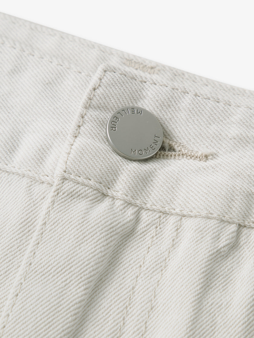 Beige Cotton-Blend Straight Jeans