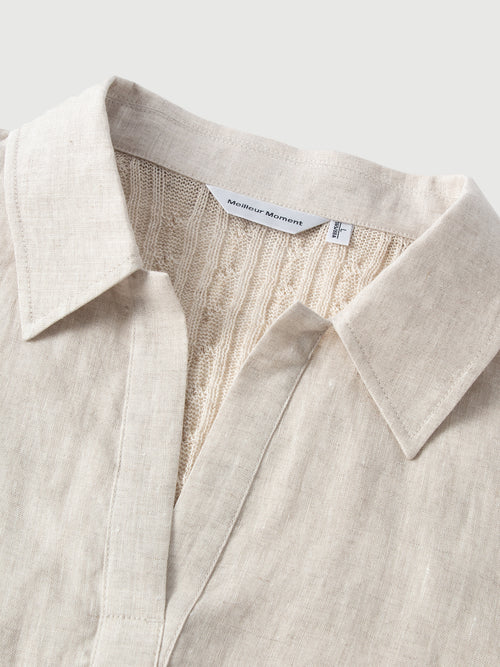 Load image 1 in gallery view. Linen-Blend Collared V-Neck Mid-Sleeve Top