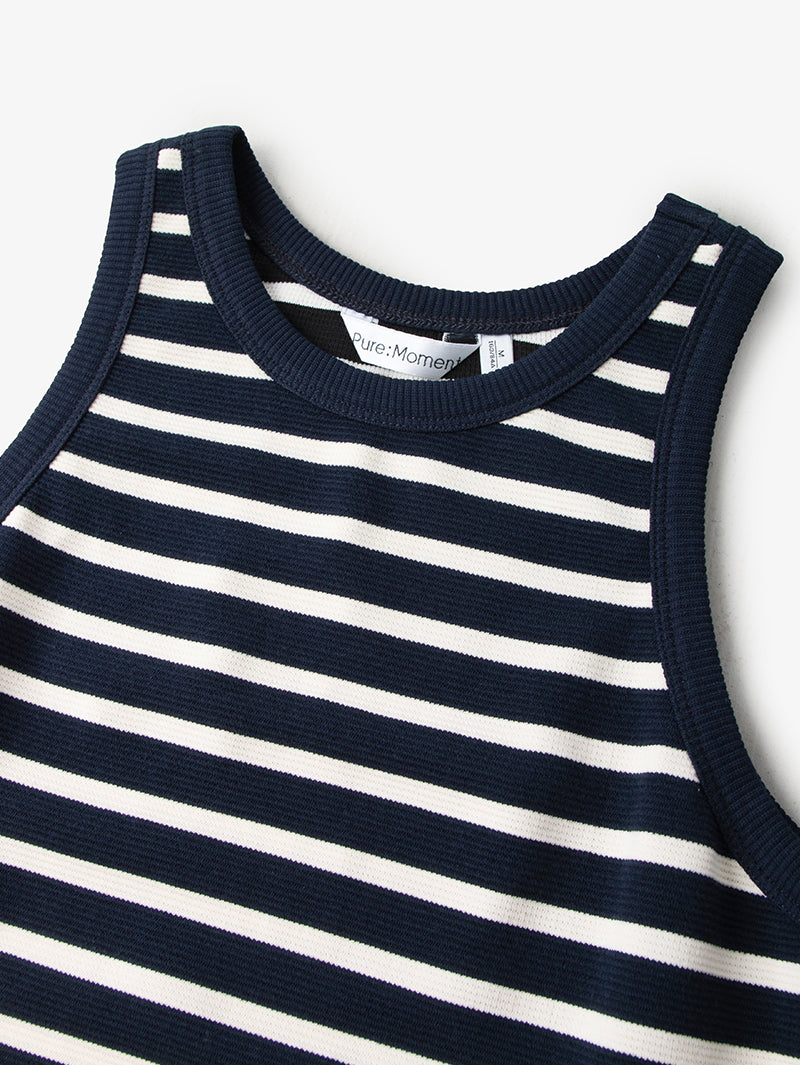 Women's Navy Blue Stripe Sleeveless Dress 4F4190811