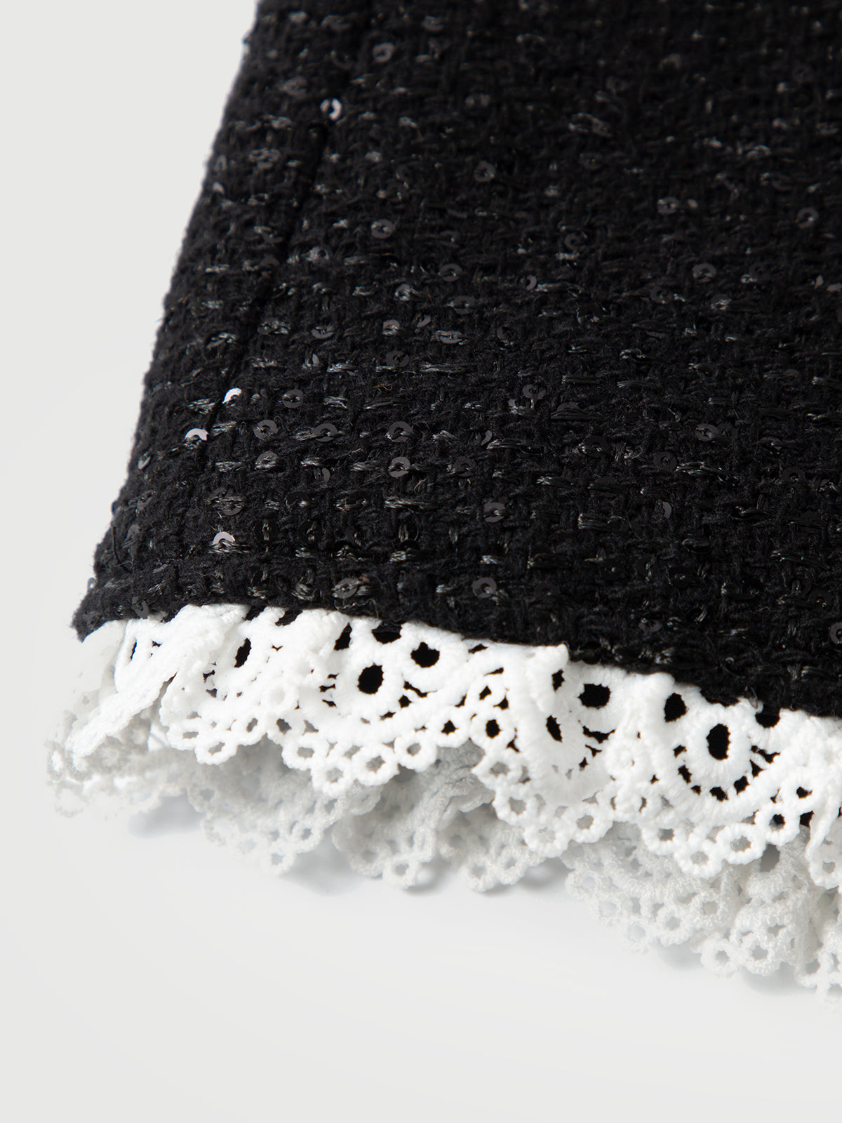 Wool-Sequin Straight Mini Skirt