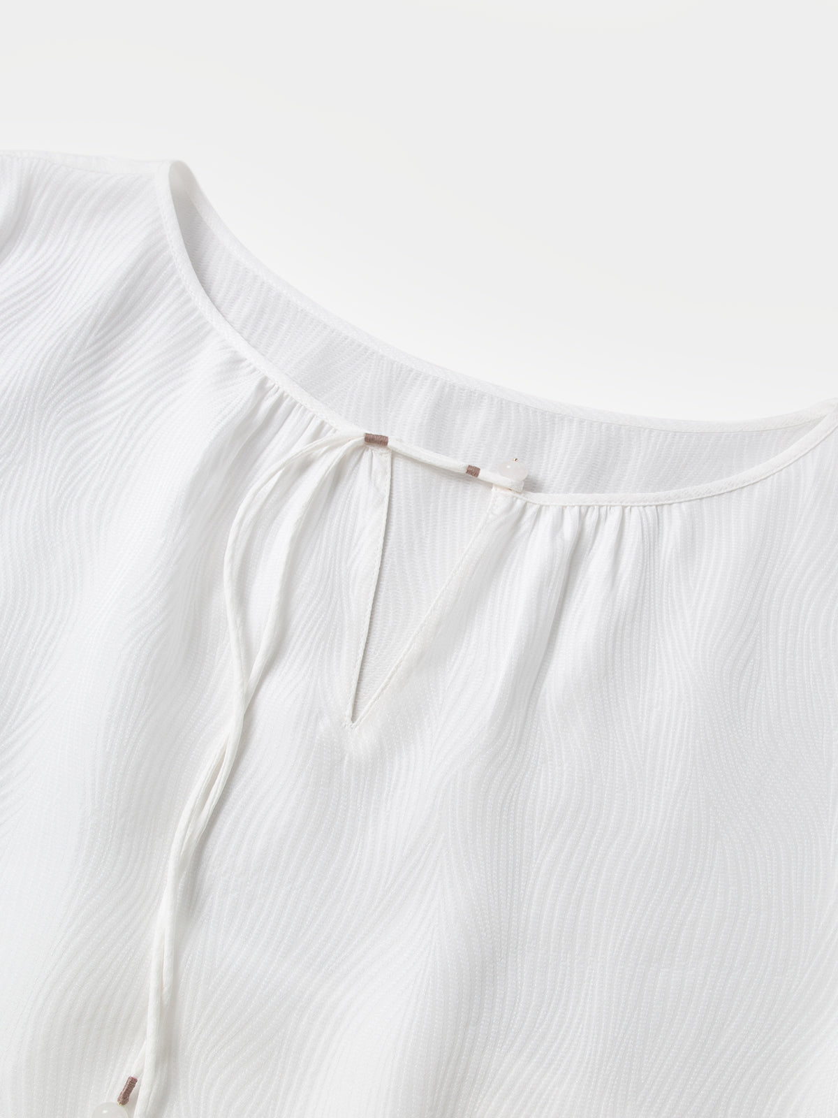 Silk Wave-Texture Short-Sleeve Blouse