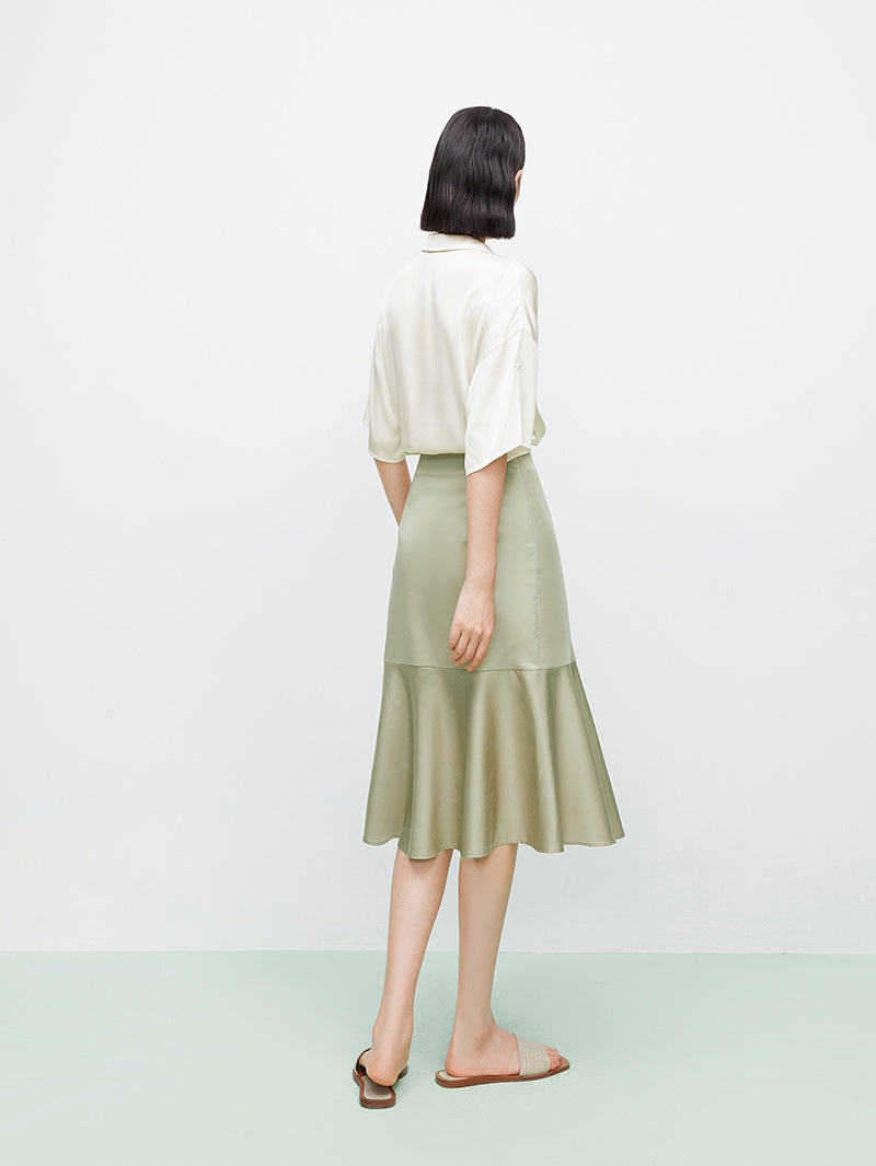 Collared V-Neck Silk Shirt