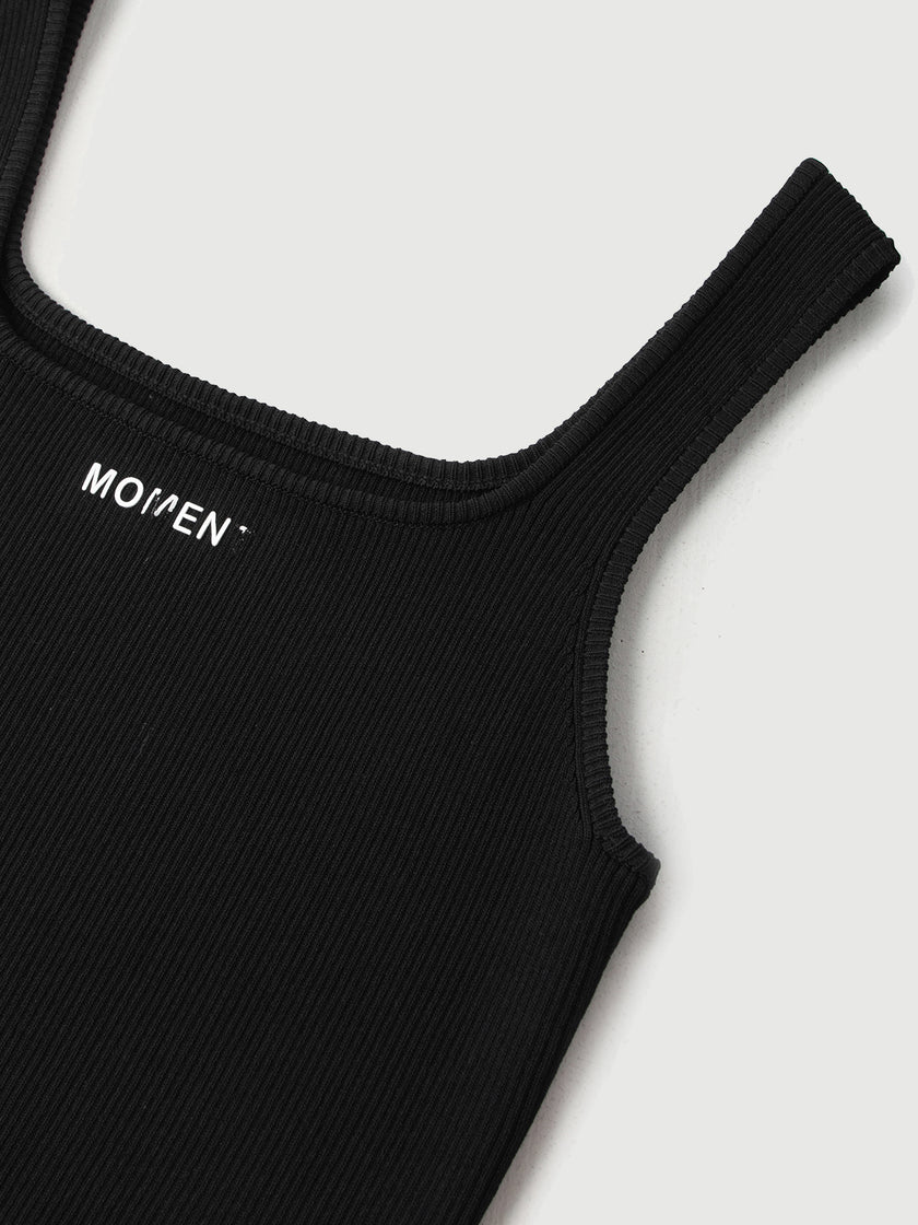 Black Square-Neck Sleeveless Tank