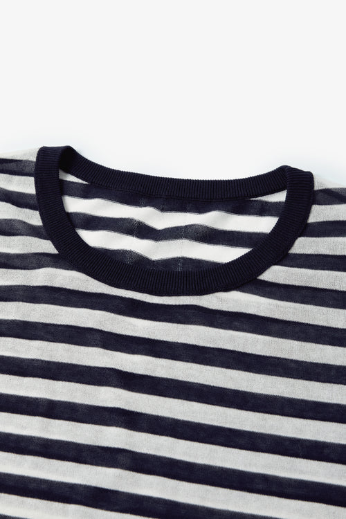 Load image 1 in gallery view. Striped Cotton-Acetate Crewneck Tee