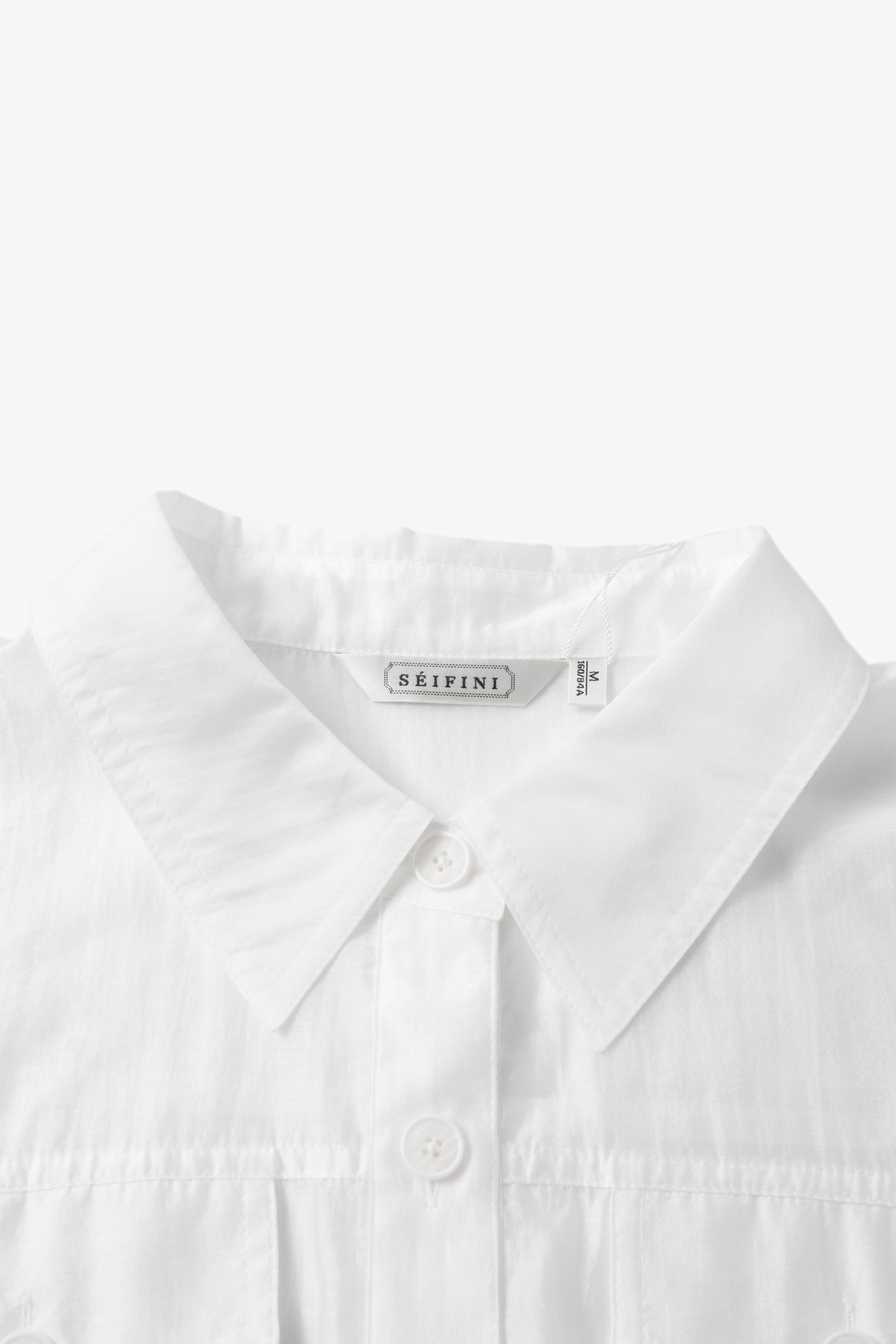 Structured Shoulder Collared Short Sleeve White Shirt