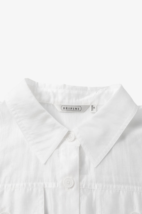 Load image 1 in gallery view. Structured Shoulder Collared Short Sleeve White Shirt