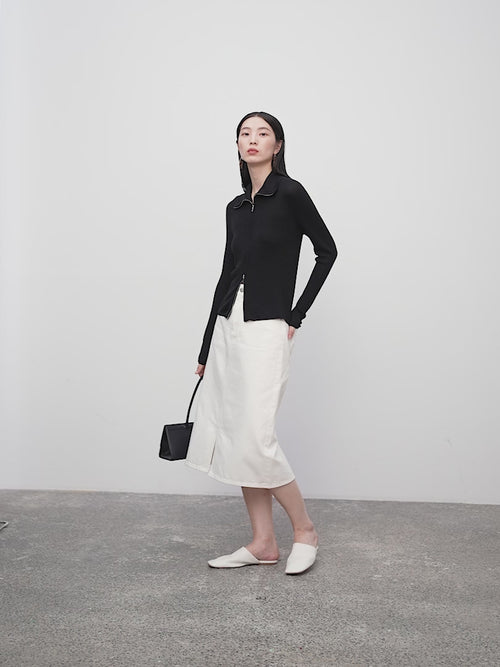 Load image 1 in gallery view. Front Slit Jeans Skirt